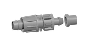 Фитинг ПНД с резинкой для капельной ленты d-16 с поджимной гайкой и уплотнителем (старт-коннектор с ПЭ трубы)